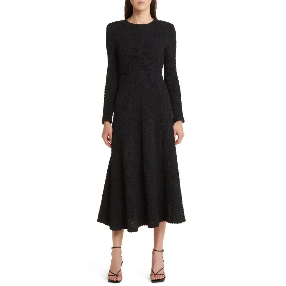 FLORET STUDIOS Textured Knit Long Sleeve Midi Dress Size L NWT